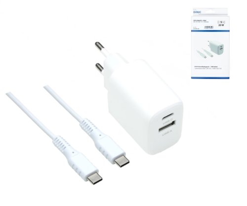 USB PD/QC 3.0 charging adapter incl. C-C cable, white 20W, 3.6V~5.9V/3A; 6~9V/2A; 9V~12V/1.5A